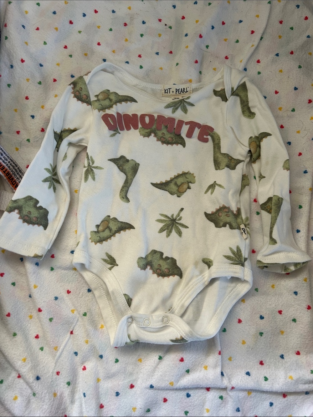 White "Dinomite" Dino Print Long-Sleeve One-Piece